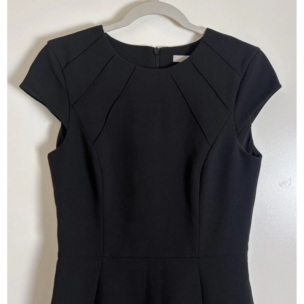 H&M Womens Black Sheath Dress Sz 6 Cap Sleeve Pleated Lined Office Wear Fitted